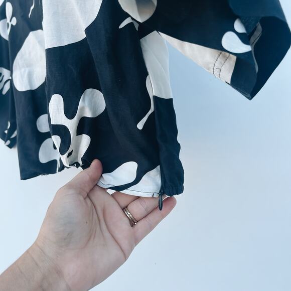 New Frame Cropped Silk Blend Twist Front Knot Top Black White Shirt Button XS - Picture 7 of 9